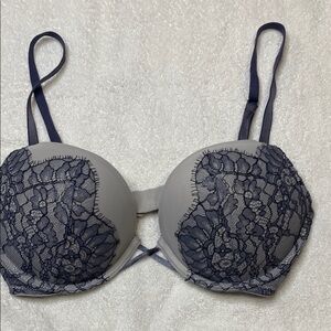 Victoria's Secret Blue and Gray Bra with Lace Overlay